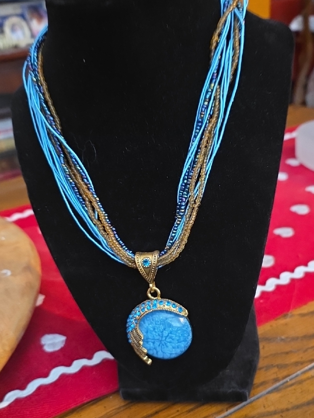 Contemporary Blue Multi-Strand Pendant Necklace. I Bought It From AAntique Store